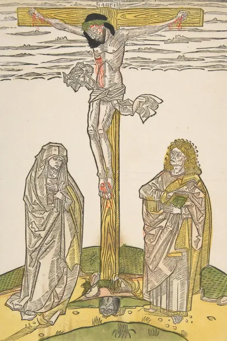Framed Print : Christ on the Cross with the Virgin and Saint John, 15th century. 15th century. Creator: Anon Framed Print : Christ on the Cross with the Virgin and Saint John, 15th century. 15th century. Creator: Anon