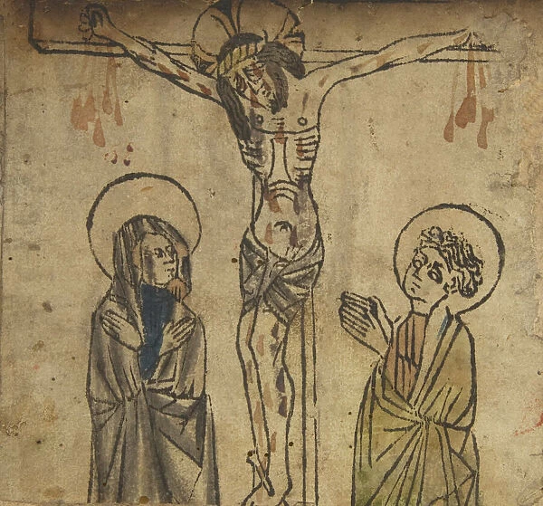 Christ on the Cross with the Virgin and St. John (Schr. 427a), 15th century. 15th century. Creator: Anon