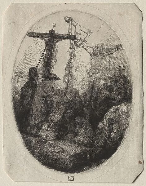 Christ Crucfied Between Two Thieves: An Oval Plate, c. 1641. Creator: Rembrandt van Rijn (Dutch