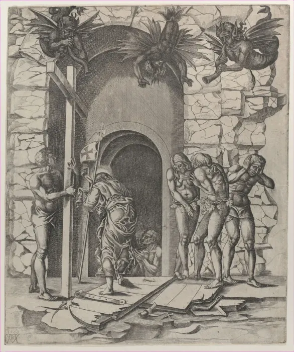 Framed Print : Christ descending into Limbo, 1566. Creator: Mario Cartaro Framed Print : Christ descending into Limbo, 1566. Creator: Mario Cartaro