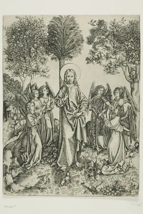 Framed Print : Christ in the Desert with Six Angels, c. 1490. Creator: Master of the Catherine wheel Framed Print : Christ in the Desert with Six Angels, c. 1490. Creator: Master of the Catherine wheel
