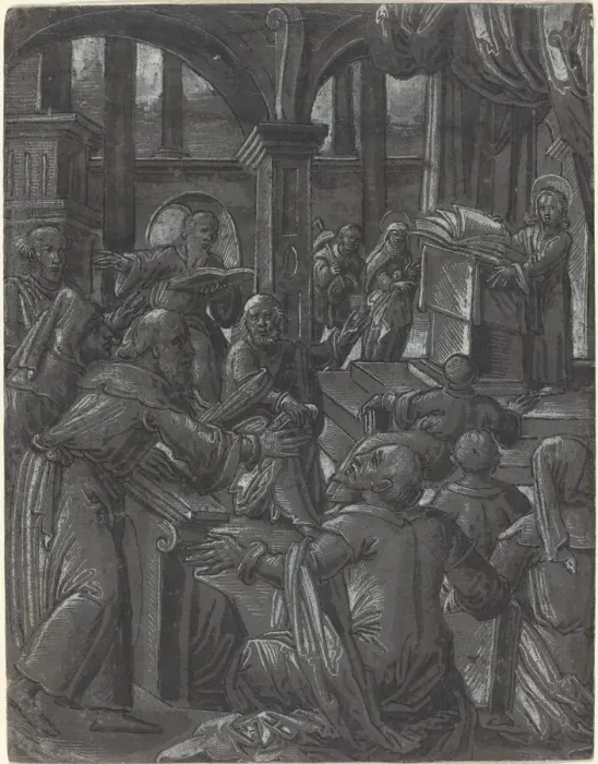 Framed Print : Christ Disputing with the Doctors, c. 1600. Creator: Unknown Framed Print : Christ Disputing with the Doctors, c. 1600. Creator: Unknown