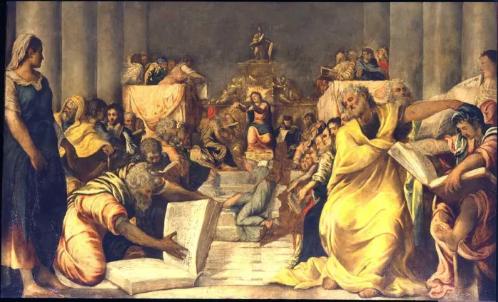 Framed Print : Christ Among the Doctors. Artist: Tintoretto, Jacopo (1518-1594) Framed Print : Christ Among the Doctors. Artist: Tintoretto, Jacopo (1518-1594)
