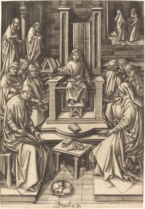 Framed Print : Christ Among the Doctors, c. 1490 / 1500. Creator: Israhel van Meckenem Framed Print : Christ Among the Doctors, c. 1490 / 1500. Creator: Israhel van Meckenem