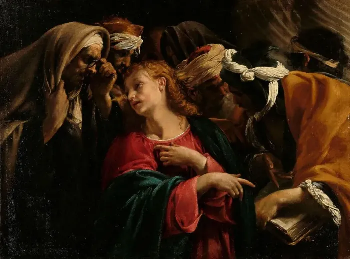 Framed Print : Christ among the Doctors, c.1609. Creator: Orazio Borgianni Framed Print : Christ among the Doctors, c.1609. Creator: Orazio Borgianni