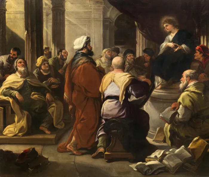 Framed Print : Christ among the Doctors, ca 1665. Creator: Giordano, Luca (1632-1705) Framed Print : Christ among the Doctors, ca 1665. Creator: Giordano, Luca (1632-1705)