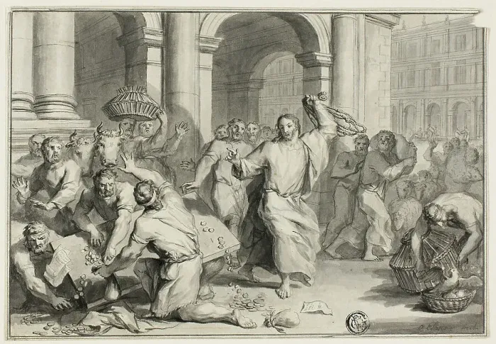 Framed Print : Christ Driving the Money-Changers from the Temple, n.d. Creator: Ottmar Elliger, the younger