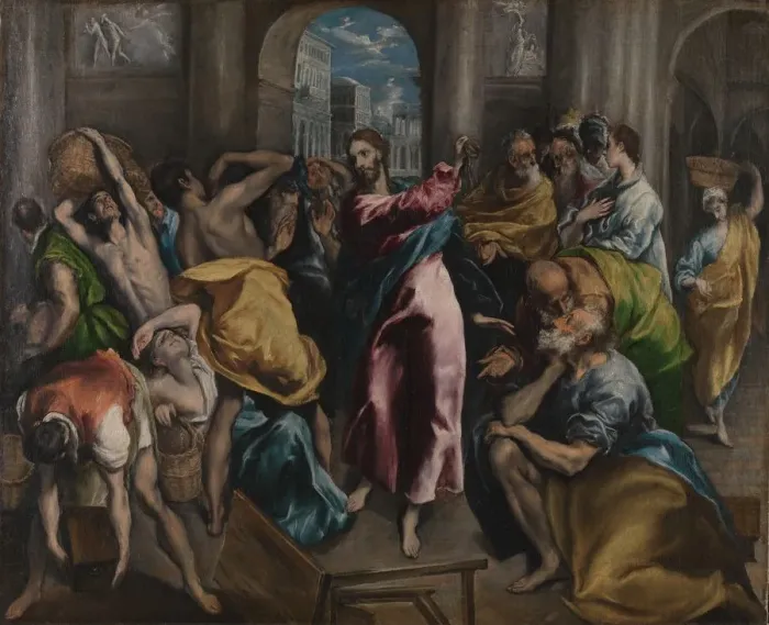 Framed Print : Christ driving the Traders from the Temple, ca. 1600. Artist: El Greco, Dominico (1541-1614) Framed Print : Christ driving the Traders from the Temple, ca. 1600. Artist: El Greco, Dominico (1541-1614)