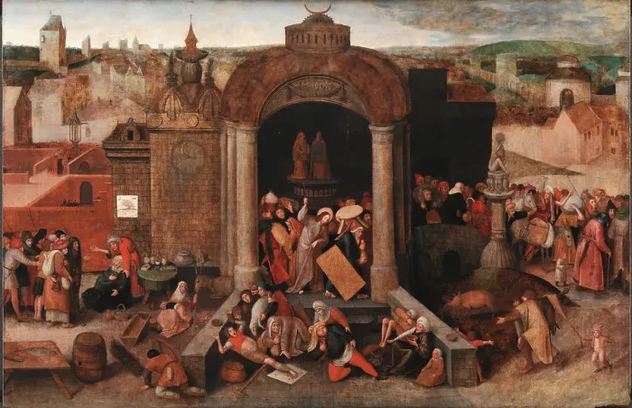 Framed Print : Christ Driving the Traders from the Temple;The Purification of the Temple, 1570-1670. Creators: Hieronymus Bosch, Pieter Bruegel the Elder Framed Print : Christ Driving the Traders from the Temple;The Purification of the Temple, 1570-1670. Creators: Hieronymus Bosch, Pieter Bruegel the Elder