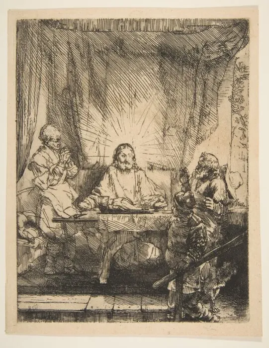 Framed Print : Christ at Emmaus: The Larger Plate, 1654. Creator: Rembrandt Harmensz van Rijn Framed Print : Christ at Emmaus: The Larger Plate, 1654. Creator: Rembrandt Harmensz van Rijn