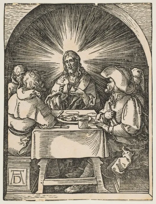 Framed Print : Christ in Emmaus, from The Small Passion, ca. 1510. Creator: Albrecht Durer Framed Print : Christ in Emmaus, from The Small Passion, ca. 1510. Creator: Albrecht Durer