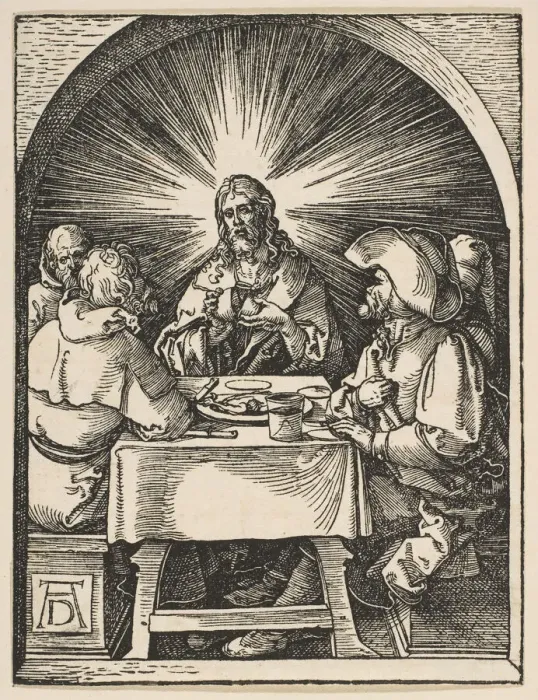 Framed Print : Christ in Emmaus, from The Small Passion, ca. 1510. Creator: Albrecht Durer Framed Print : Christ in Emmaus, from The Small Passion, ca. 1510. Creator: Albrecht Durer