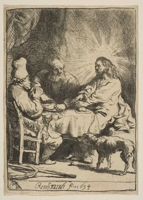 Framed Print : Christ at Emmaus: The Smaller Plate, 1634. Creator: Rembrandt Harmensz van Rijn Framed Print : Christ at Emmaus: The Smaller Plate, 1634. Creator: Rembrandt Harmensz van Rijn