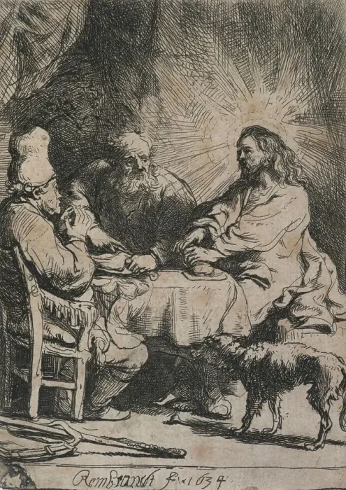 Framed Print : Christ at Emmaus: the smaller plate, 1634. Creator: Rembrandt Harmensz van Rijn Framed Print : Christ at Emmaus: the smaller plate, 1634. Creator: Rembrandt Harmensz van Rijn