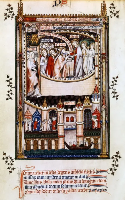 Framed Print : Christ gives communion to St Denis, 1317 Framed Print : Christ gives communion to St Denis, 1317