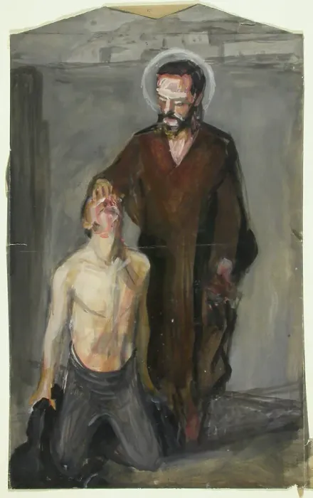 Framed Print : Christ gives sight to the blind, sketch, c1910s. Creator: Verner Thome Framed Print : Christ gives sight to the blind, sketch, c1910s. Creator: Verner Thome