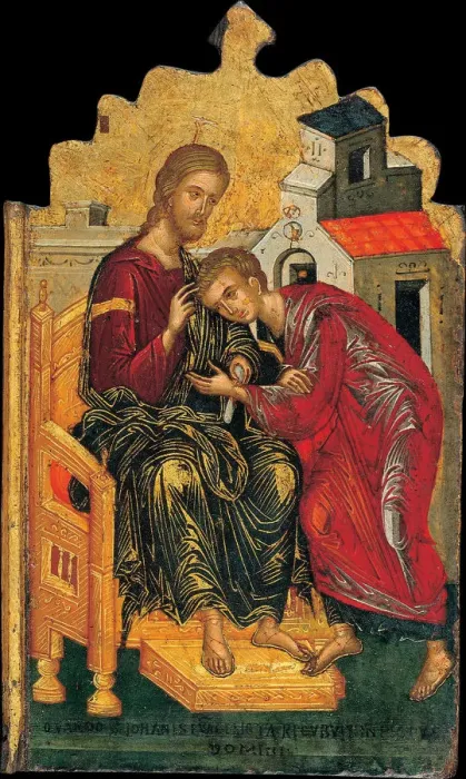 Framed Print : Christ giving the Benediction to John the Evangelist, c. 1450. Artist: Ritzos, Andreas (1421-1492) Framed Print : Christ giving the Benediction to John the Evangelist, c. 1450. Artist: Ritzos, Andreas (1421-1492)
