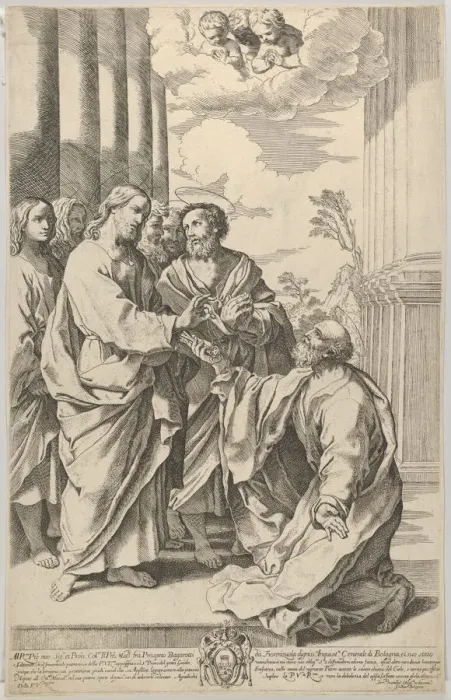Framed Print : Christ giving the keys of the church to Saint Peter who kneels before him, after Guido Framed Print : Christ giving the keys of the church to Saint Peter who kneels before him, after Guido