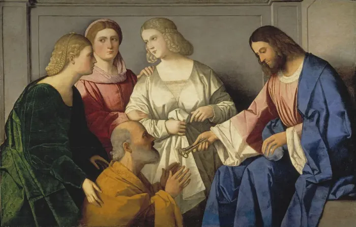 Framed Print : Christ Giving the Keys to Saint Peter. Artist: Catena, Vincenzo di Biagio (ca. 1470-1531) Framed Print : Christ Giving the Keys to Saint Peter. Artist: Catena, Vincenzo di Biagio (ca. 1470-1531)
