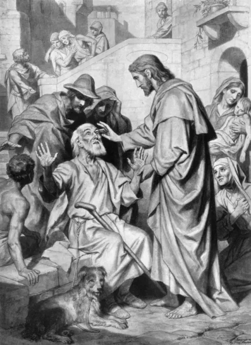 Framed Print : Christ healing the blind, 1926. Artist: Hofmann Framed Print : Christ healing the blind, 1926. Artist: Hofmann