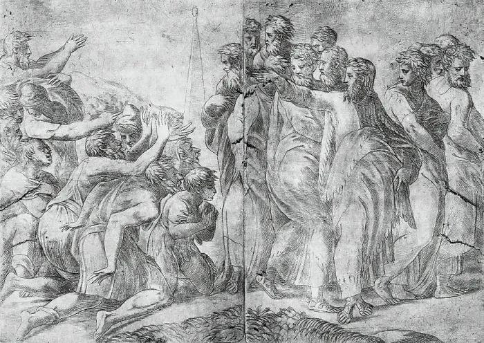 Framed Print : Christ Healing Lepers, between 1540 and 1563. Creator: Andrea Schiavone Framed Print : Christ Healing Lepers, between 1540 and 1563. Creator: Andrea Schiavone