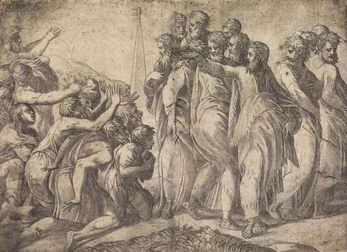 Framed Print : Christ Healing the Lepers, ca. 1545 (?). Creator: Andrea Schiavone Framed Print : Christ Healing the Lepers, ca. 1545 (?). Creator: Andrea Schiavone