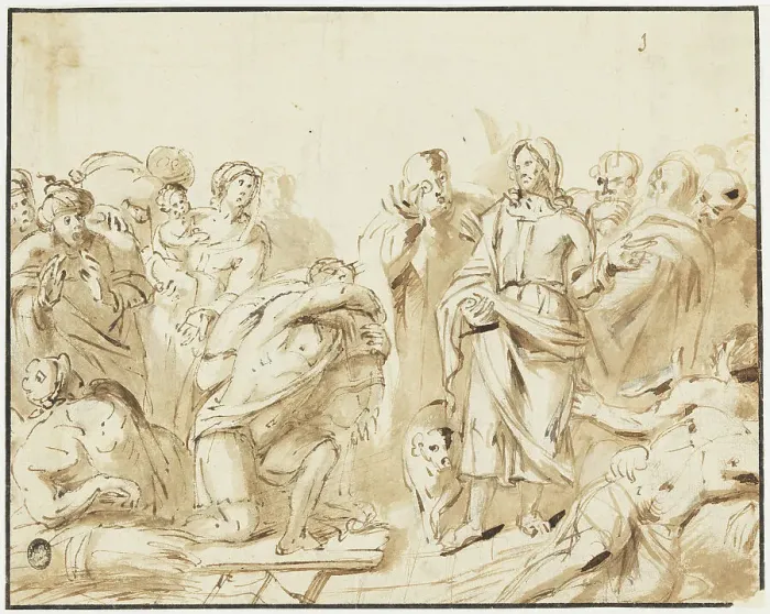 Framed Print : Christ heals a lame man. Creator: Jan Philipsz van Bouckhorst Framed Print : Christ heals a lame man. Creator: Jan Philipsz van Bouckhorst