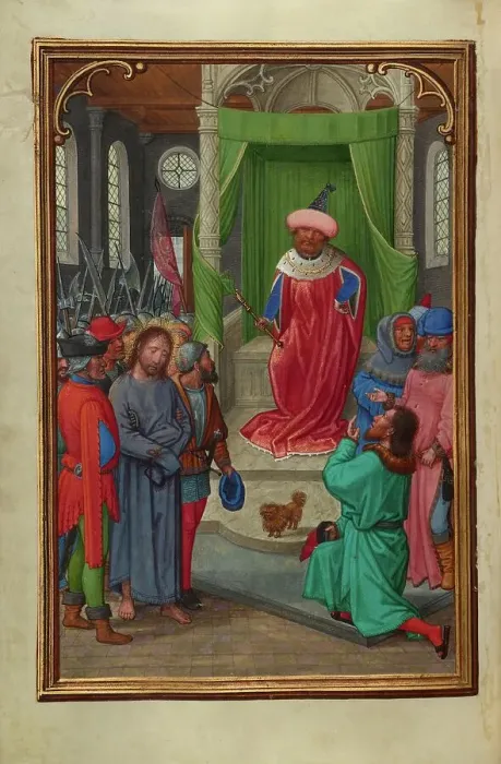 Framed Print : Christ before Herod; Prayer Book of Cardinal Albrecht of Brandenburg, about 1525-1530. Creator: Simon Bening Framed Print : Christ before Herod; Prayer Book of Cardinal Albrecht of Brandenburg, about 1525-1530. Creator: Simon Bening