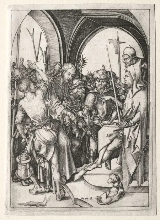 Framed Print : Christ Before the High Priest. Creator: Martin Schongauer (German, c. 1450-1491) Framed Print : Christ Before the High Priest. Creator: Martin Schongauer (German, c. 1450-1491)