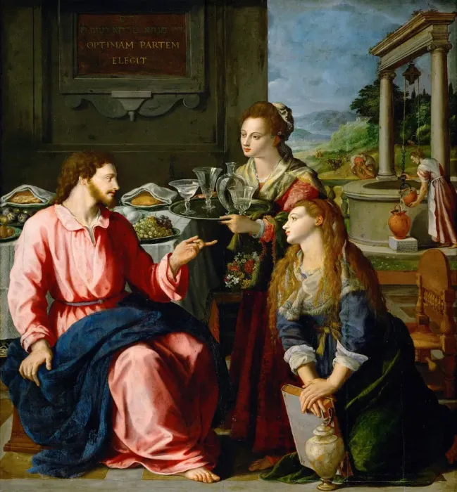Framed Print : Christ in the House of Martha and Mary, 1605. Artist: Allori, Alessandro (1535-1607) Framed Print : Christ in the House of Martha and Mary, 1605. Artist: Allori, Alessandro (1535-1607)