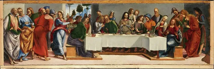 Framed Print : Christ in the house of the Pharisee Simon, c.1489. Creator: Signorelli, Luca (around 1441-1523) Framed Print : Christ in the house of the Pharisee Simon, c.1489. Creator: Signorelli, Luca (around 1441-1523)