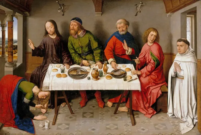 Framed Print : Christ in the House of Simon the Pharisee, c. 1450. Artist: Bouts, Dirk (1410 / 20-1475) Framed Print : Christ in the House of Simon the Pharisee, c. 1450. Artist: Bouts, Dirk (1410 / 20-1475)