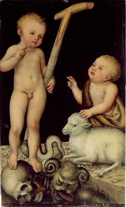 Framed Print : Christ and John the Baptist as Children, 1538-1540. Creator: Cranach, Lucas, the Elder (1472-1553) Framed Print : Christ and John the Baptist as Children, 1538-1540. Creator: Cranach, Lucas, the Elder (1472-1553)