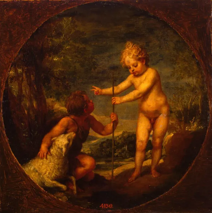 Framed Print : Christ and John the Baptist as Children, ca 1665. Artist: Cano, Alonso (1601-1667) Framed Print : Christ and John the Baptist as Children, ca 1665. Artist: Cano, Alonso (1601-1667)