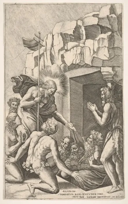Framed Print : Christ in Limbo, after Raphael, 1541. Creator: Nicolas Beatrizet Framed Print : Christ in Limbo, after Raphael, 1541. Creator: Nicolas Beatrizet