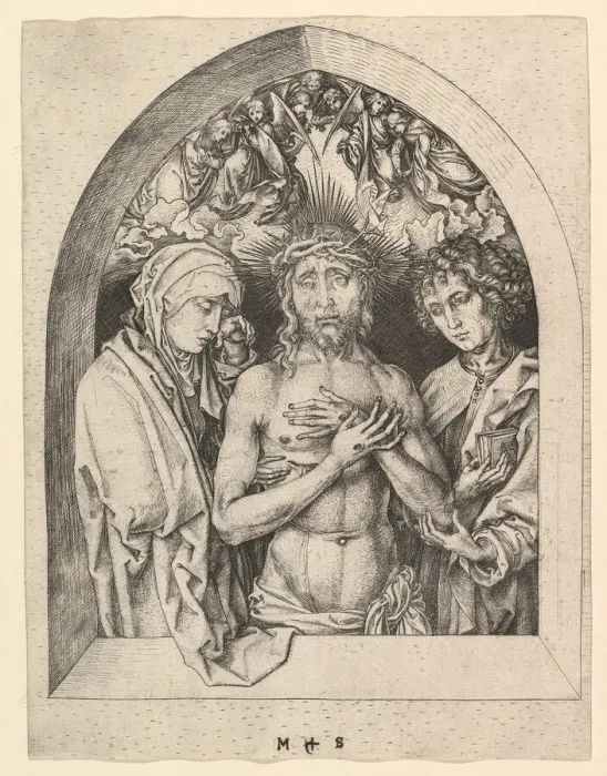 Framed Print : Christ as the Man of Sorrows with the Virgin and St. John, ca. 1435-1491 Framed Print : Christ as the Man of Sorrows with the Virgin and St. John, ca. 1435-1491