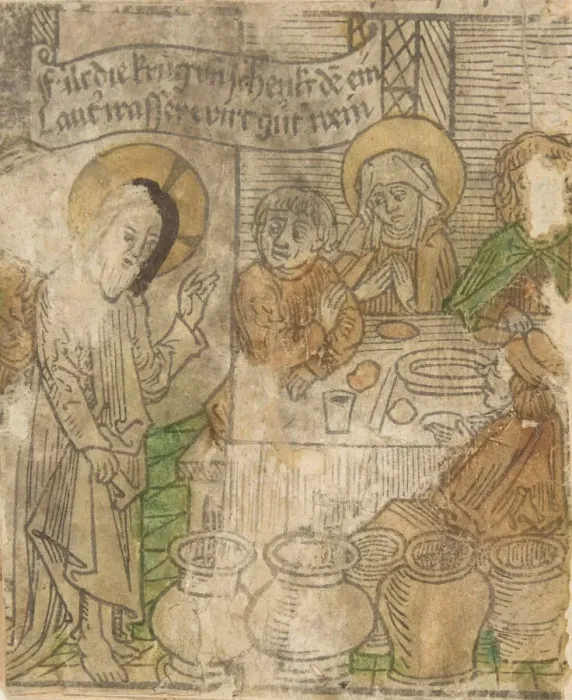 Framed Print : Christ at the Marriage of Cana (Schr. 136a), 15th century. 15th century. Creator: Anon Framed Print : Christ at the Marriage of Cana (Schr. 136a), 15th century. 15th century. Creator: Anon