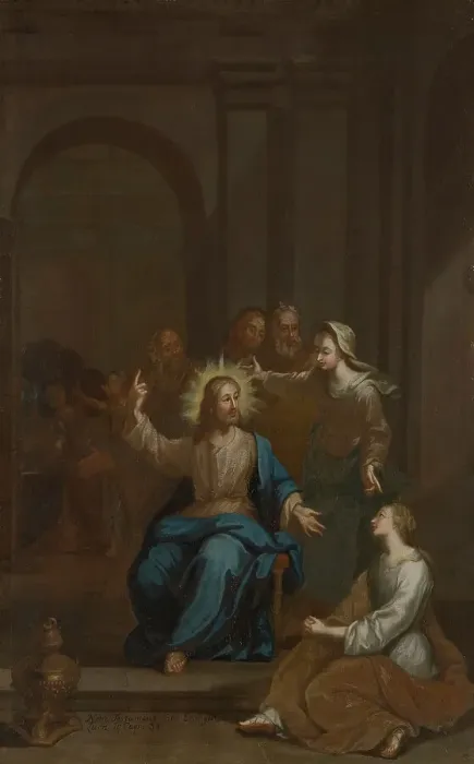 Framed Print : Christ with Martha and Mary. Creator: Anon Framed Print : Christ with Martha and Mary. Creator: Anon