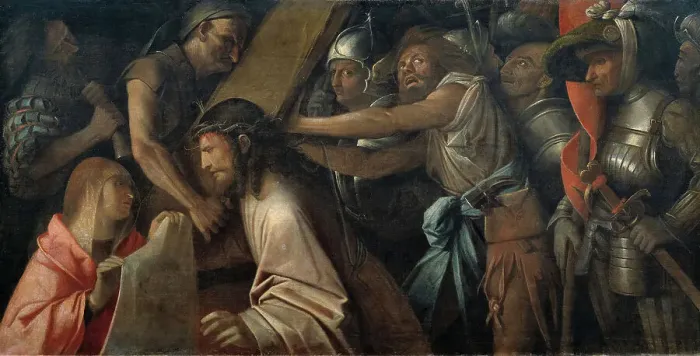 Framed Print : Christ meets Saint Veronica, c1535-1540. Creator: Cariani, Giovanni (ca. 1485-1547) Framed Print : Christ meets Saint Veronica, c1535-1540. Creator: Cariani, Giovanni (ca. 1485-1547)