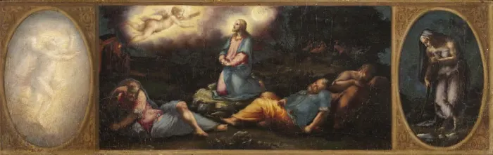 Framed Print : Christ on the Mount of Olives with Two Allegorical Figures. Artist: Vasari, Giorgio (1511-1574) Framed Print : Christ on the Mount of Olives with Two Allegorical Figures. Artist: Vasari, Giorgio (1511-1574)