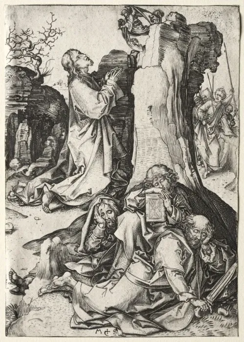 Framed Print : Christ on the Mount of Olives. Creator: Martin Schongauer (German, c. 1450-1491) Framed Print : Christ on the Mount of Olives. Creator: Martin Schongauer (German, c. 1450-1491)