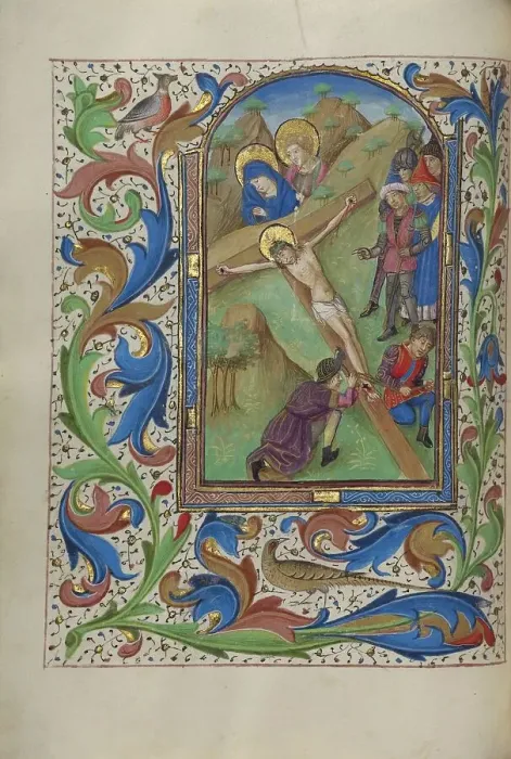 Framed Print : Christ Nailed to the Cross; Book of Hours, about 1450-1455. Creator: Master of the Lee Hours Framed Print : Christ Nailed to the Cross; Book of Hours, about 1450-1455. Creator: Master of the Lee Hours