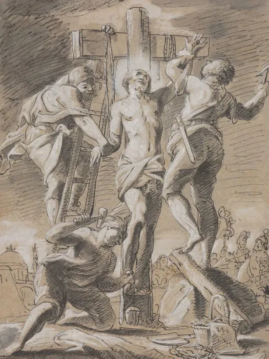 Framed Print : Christ Nailed on the Cross, early 18th century. Creator: Paul Decker the Younger Framed Print : Christ Nailed on the Cross, early 18th century. Creator: Paul Decker the Younger