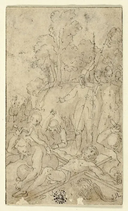Framed Print : Christ Being Nailed to the Cross, n.d. Creator: Friedrich Sustris Framed Print : Christ Being Nailed to the Cross, n.d. Creator: Friedrich Sustris