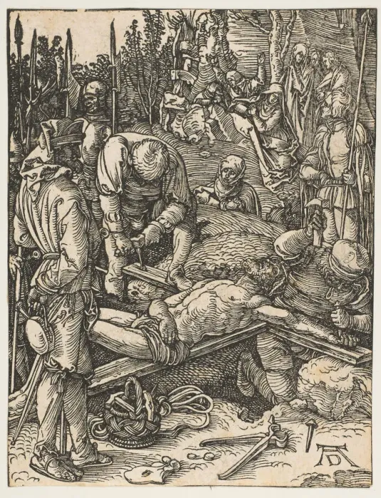 Framed Print : Christ Nailed to the Cross, from The Small Passion, ca. 1509. Creator: Albrecht Durer Framed Print : Christ Nailed to the Cross, from The Small Passion, ca. 1509. Creator: Albrecht Durer