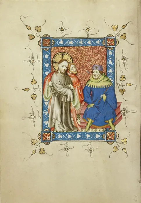 Framed Print : Christ before Pilate; Book of Hours, about 1405-1410. Creator: Masters of Dirc van Delf Framed Print : Christ before Pilate; Book of Hours, about 1405-1410. Creator: Masters of Dirc van Delf