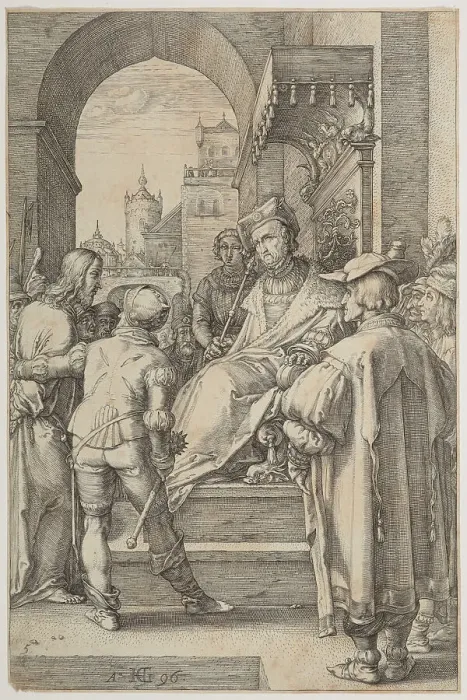 Framed Print : Christ before Pilate, plate 5 from The Passion of Christ, 1596. Creator: Hendrik Goltzius Framed Print : Christ before Pilate, plate 5 from The Passion of Christ, 1596. Creator: Hendrik Goltzius
