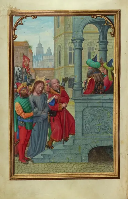 Framed Print : Christ before Pilate; Prayer Book of Cardinal Albrecht of Brandenburg, about 1525-1530. Creator: Simon Bening Framed Print : Christ before Pilate; Prayer Book of Cardinal Albrecht of Brandenburg, about 1525-1530. Creator: Simon Bening