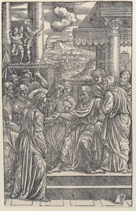 Framed Print : Christ before Pilate, from a series of sixteen prints of the Passion of Christ, 1538. 1538. Creator: Anon Framed Print : Christ before Pilate, from a series of sixteen prints of the Passion of Christ, 1538. 1538. Creator: Anon