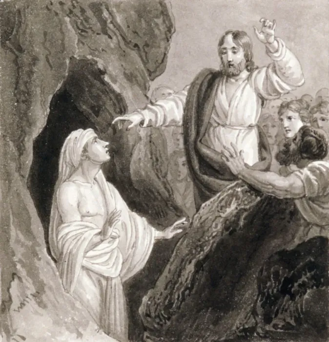 Framed Print : Christ Raising Lazarus from the Tomb, c1810-c1844. Artist: Henry Corbould Framed Print : Christ Raising Lazarus from the Tomb, c1810-c1844. Artist: Henry Corbould